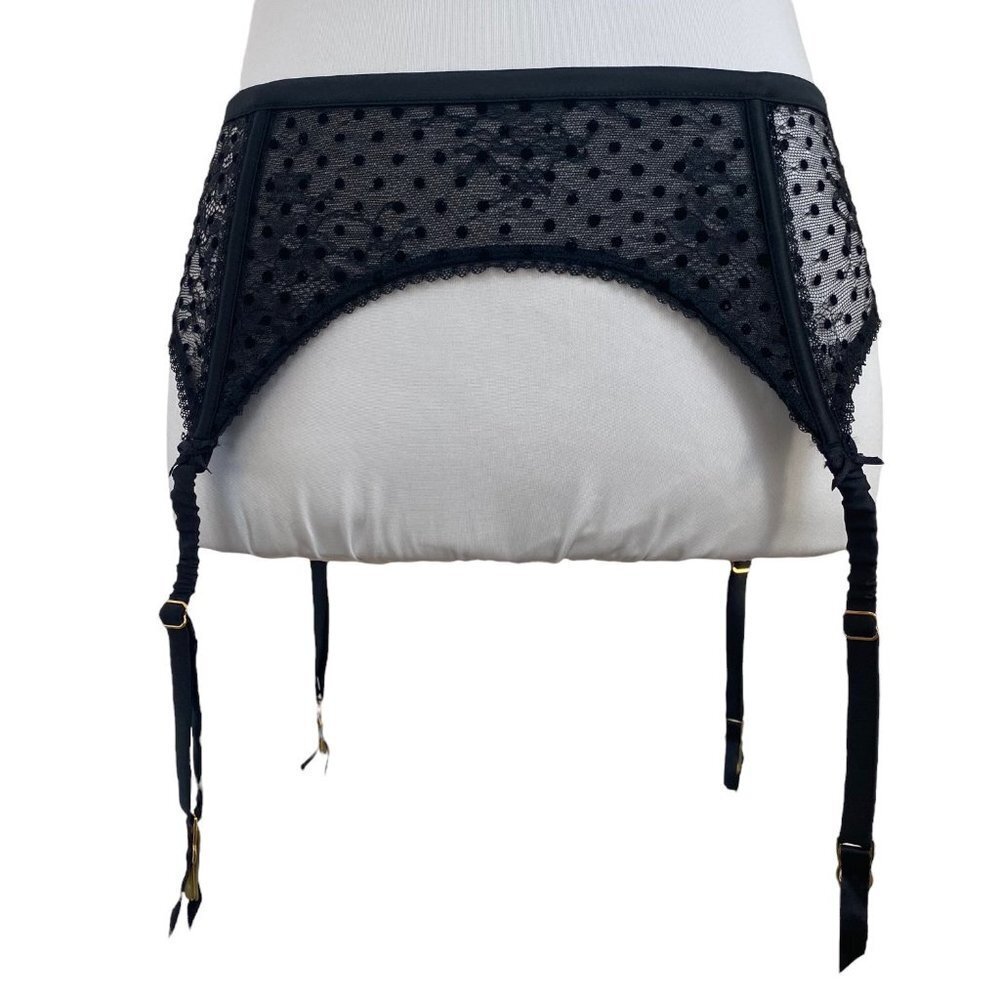 Victoria's Secret VS Dream Angels Lace Garter Belt Black Sheer Dot XS/S XS/Small